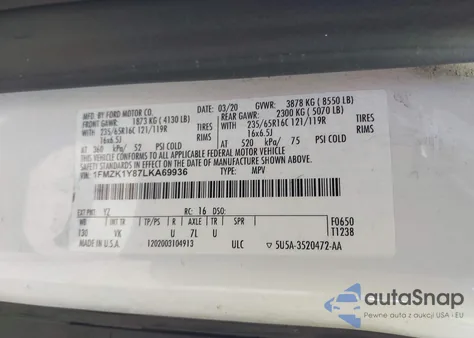 2020 Ford Transit Xl from USA, damaged, VIN 1FMZK1Y87LKA69936